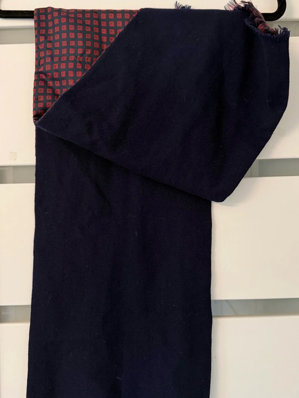 Dior Navy and Red Checked Fringe Scarf